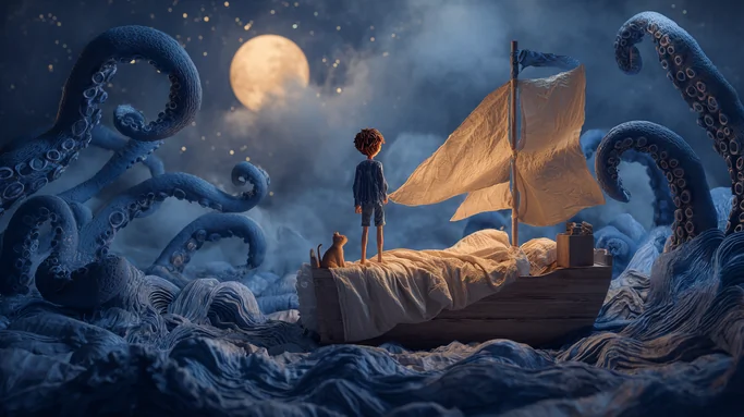 🛏️🐙 El capitán de las sábanas - Una aventura nocturna mágica entre sábanas, monstruos y un capitán muy valiente.