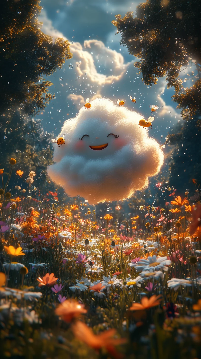 🌥️ La nube de algodón - Una nube suave viaja por paisajes tranquilos, disfrutando de la paz y belleza del mundo.